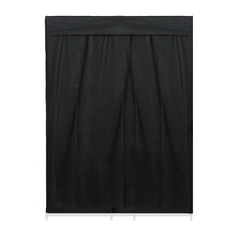 155 CM Fabric Wardrobe Portable Clothes Storage Organizer with Hanging Rail Freestanding Cupboard for Clothes Bags Toys and Shoes Black - Medaid International