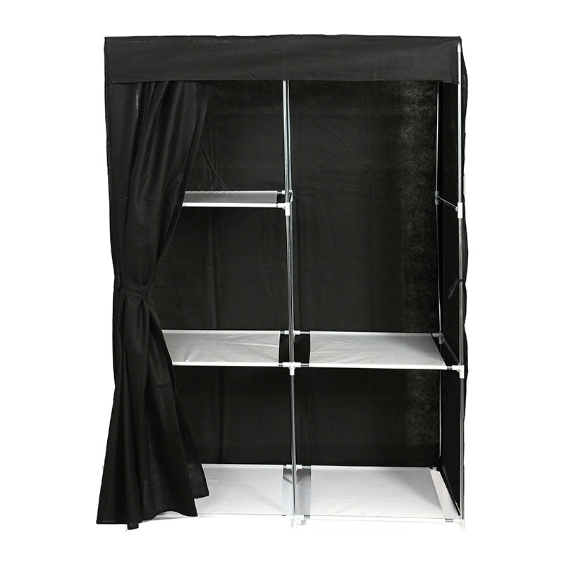 155 CM Fabric Wardrobe Portable Clothes Storage Organizer with Hanging Rail Freestanding Cupboard for Clothes Bags Toys and Shoes Black - Medaid International