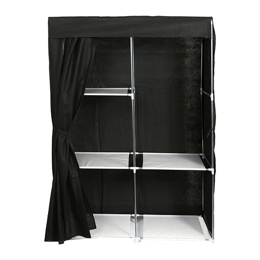 155 CM Fabric Wardrobe Portable Clothes Storage Organizer with Hanging Rail Freestanding Cupboard for Clothes Bags Toys and Shoes Black - Medaid International