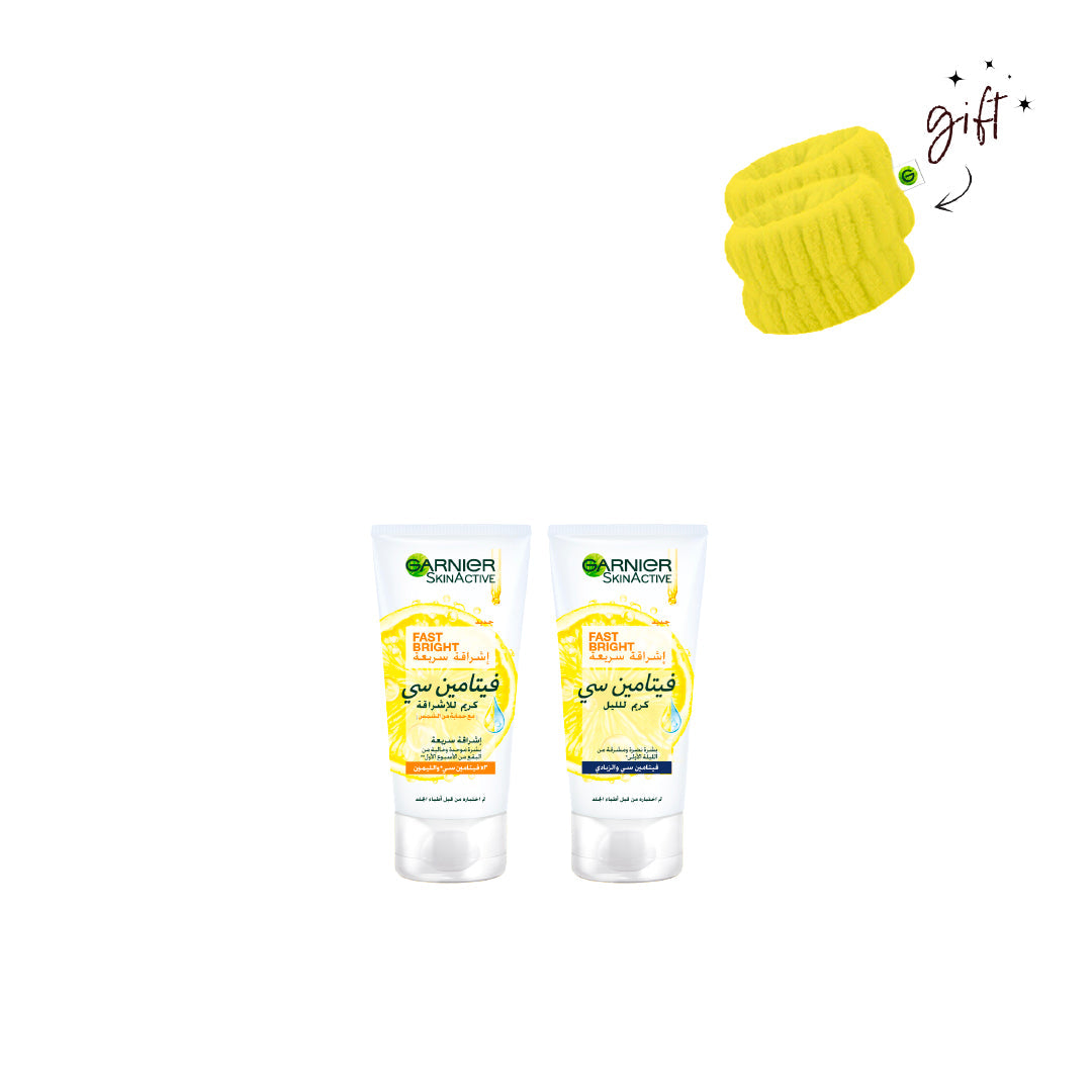Garnier Fast Bright Day And Night Cream Bundle + Free Wrist Bands - Medaid