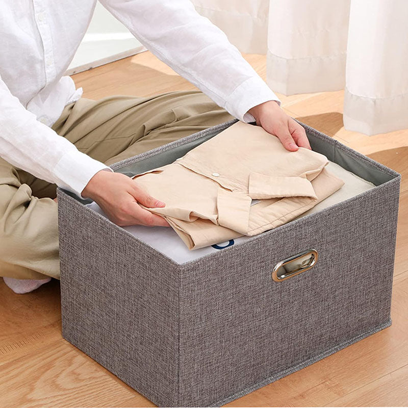 50 CM Foldable Fabric Storage Box with Lid Collapsible Bin with Handles Multipurpose Closet Organizer Basket for Clothes Toys Towels and Blankets Gray - Medaid International