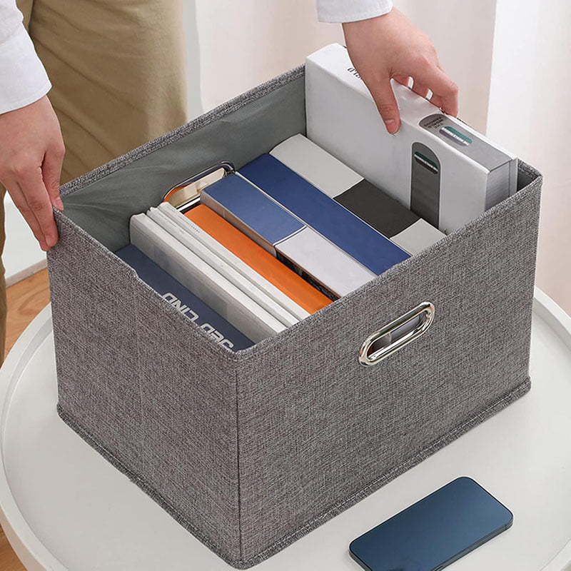 32 CM Foldable Fabric Storage Box with Lid Collapsible Bin with Handles Multipurpose Closet Organizer Basket for Clothes Toys Towels and Blankets Gray - Medaid International