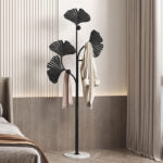 175 CM Freestanding Leaf Shape Metal Coat Rack with Stable Marble Base Clothes Hanger Stand with 5 Hooks Coat Racks for Hats Scarves Handbags Black - Medaid International
