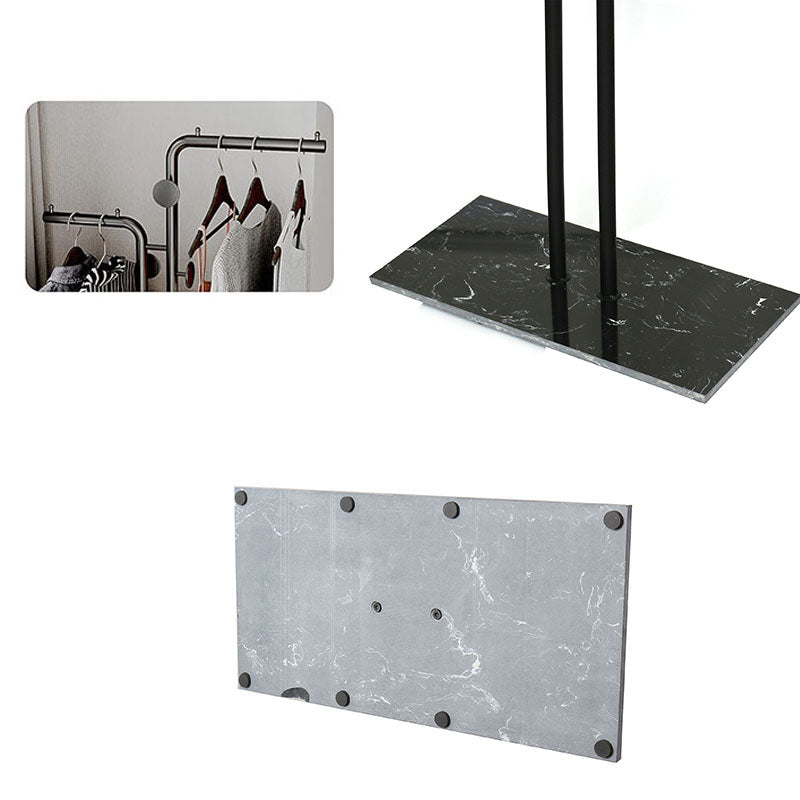185 CM Freestanding Metal Coat Rack Stand with Stable Marble Base Clothes Hanger Stand with 5 Hooks Coat Racks for Hats Scarves Handbags Black - Medaid International
