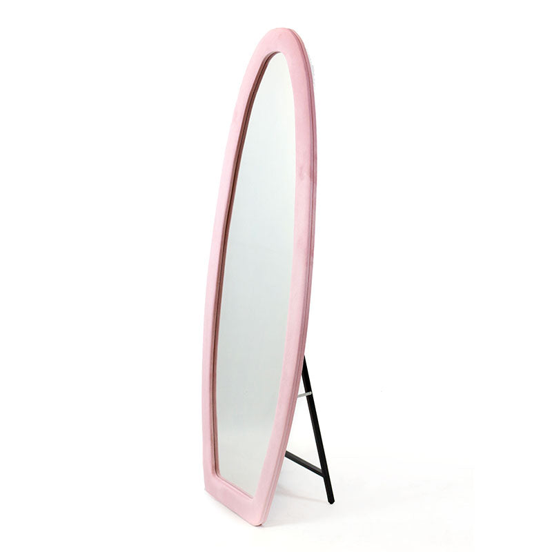 160 CM, Oval Floor Mirror, Wall Mirror Standing or Leaning Against Wall for Bedroom, Suede Wrapped Wooden Frame Mirror - Medaid International