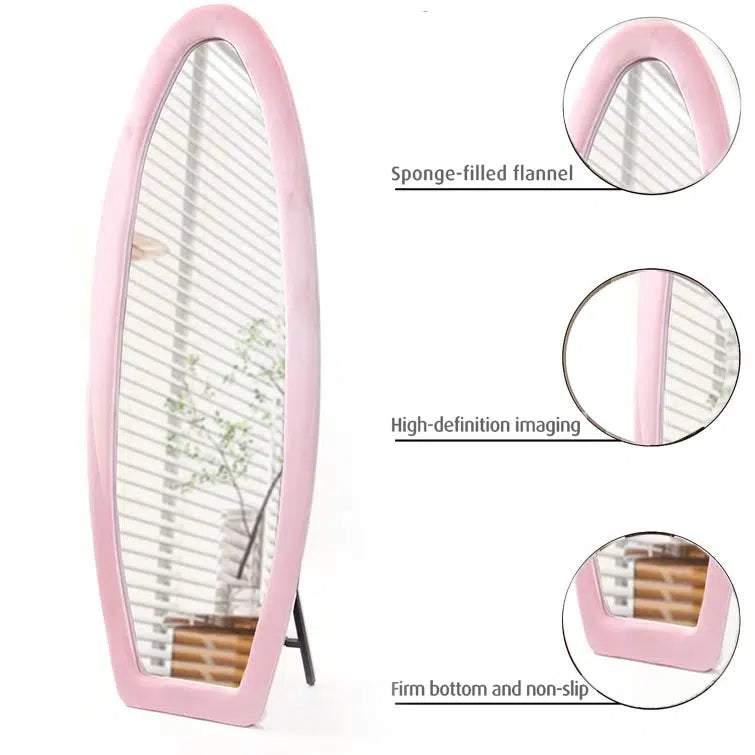 160 CM, Oval Floor Mirror, Wall Mirror Standing or Leaning Against Wall for Bedroom, Suede Wrapped Wooden Frame Mirror - Medaid International