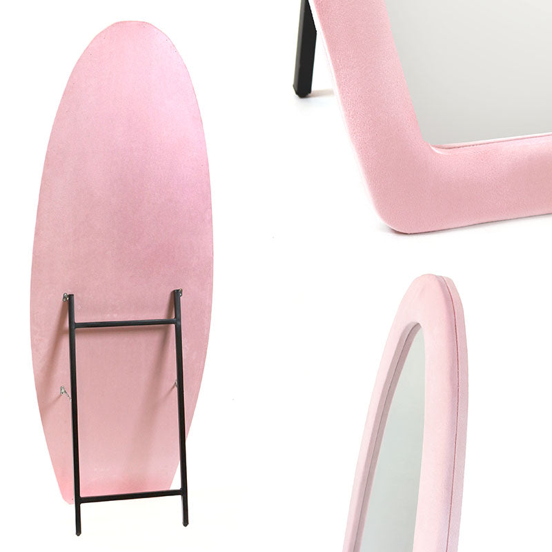 160 CM, Oval Floor Mirror, Wall Mirror Standing or Leaning Against Wall for Bedroom, Suede Wrapped Wooden Frame Mirror - Medaid International
