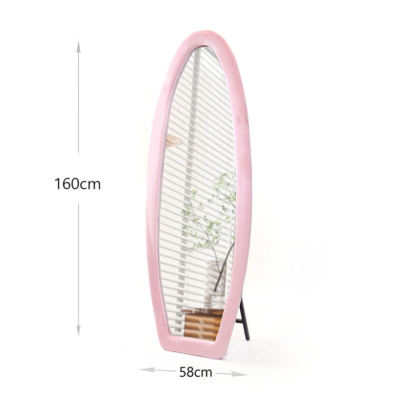 160 CM, Oval Floor Mirror, Wall Mirror Standing or Leaning Against Wall for Bedroom, Suede Wrapped Wooden Frame Mirror - Medaid International