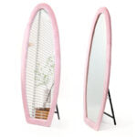 160 CM, Oval Floor Mirror, Wall Mirror Standing or Leaning Against Wall for Bedroom, Suede Wrapped Wooden Frame Mirror - Medaid International