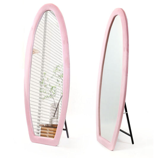160 CM, Oval Floor Mirror, Wall Mirror Standing or Leaning Against Wall for Bedroom, Suede Wrapped Wooden Frame Mirror - Medaid International