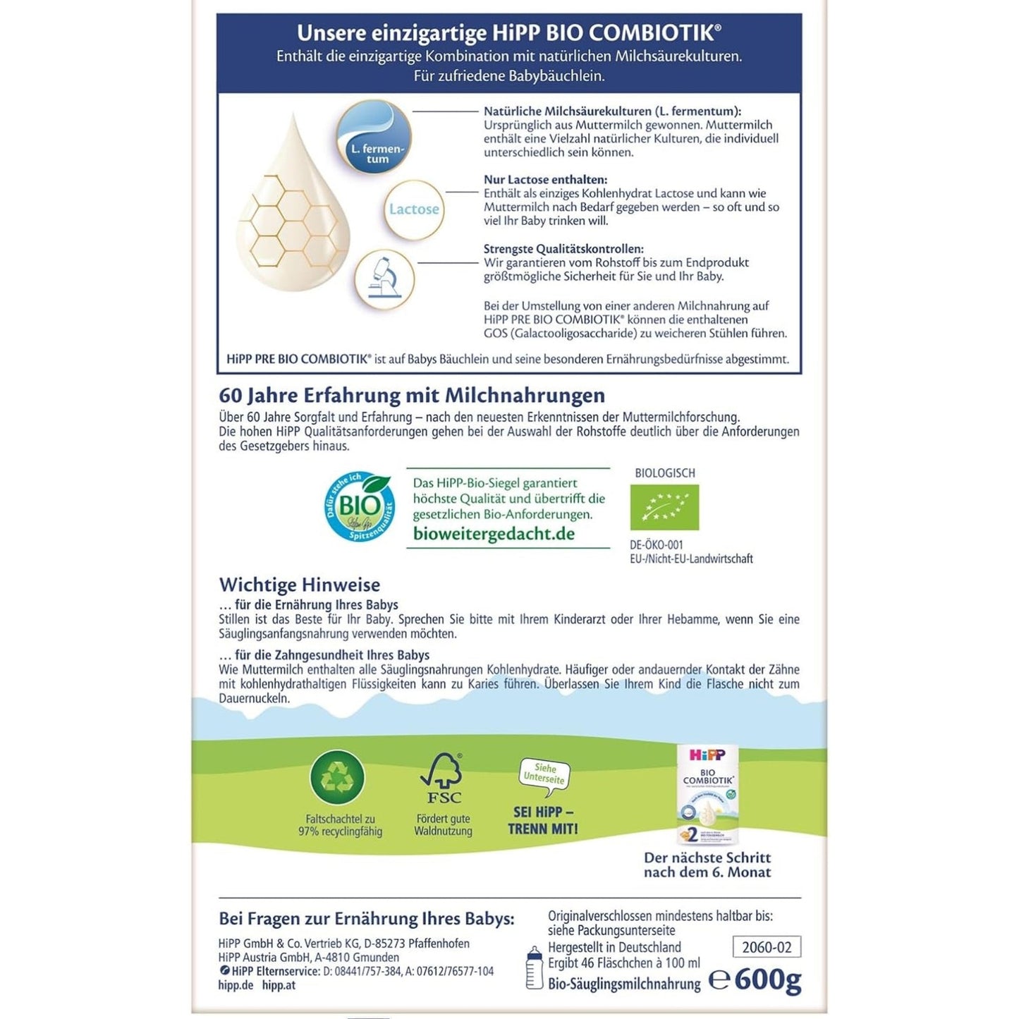 HiPP PRE Bio Combiotik (4 x 600 g), Initial Milk from Birth, with Natural Lactic Acid Cultures, Contains Only Lactose as Carbohydrate, in Best Organic Quality - Medaid International