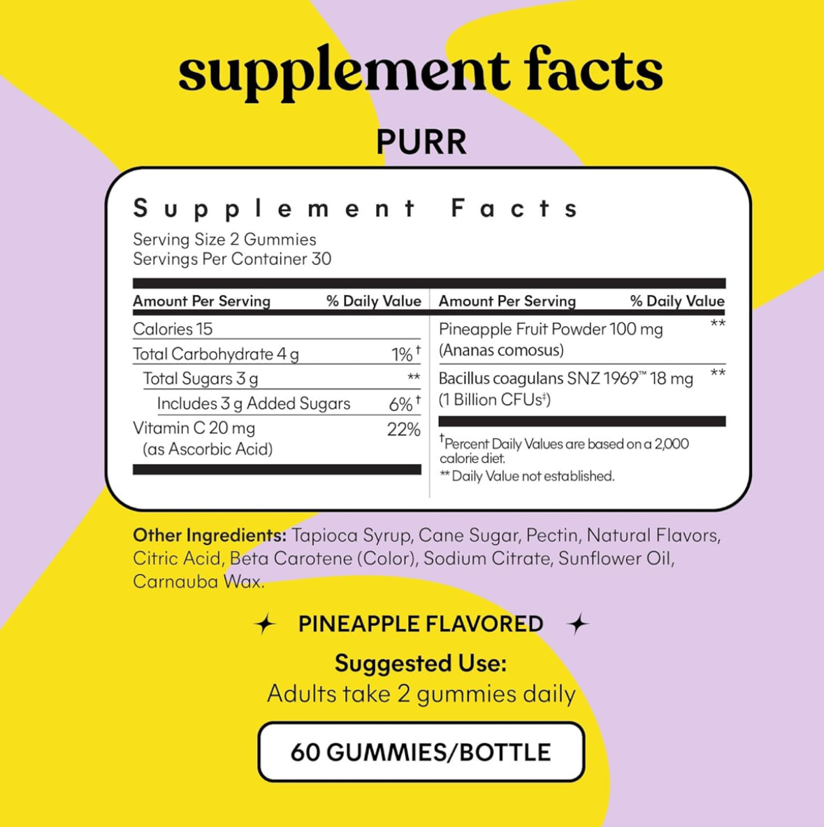 Lemme Purr Vaginal Probiotic Gummies for Women - Balanced pH, Healthy Odor, Yeast Balance & Flora Support + Vitamin C for Immune Health - Tasty Pineapple (60 Count) - Medaid International