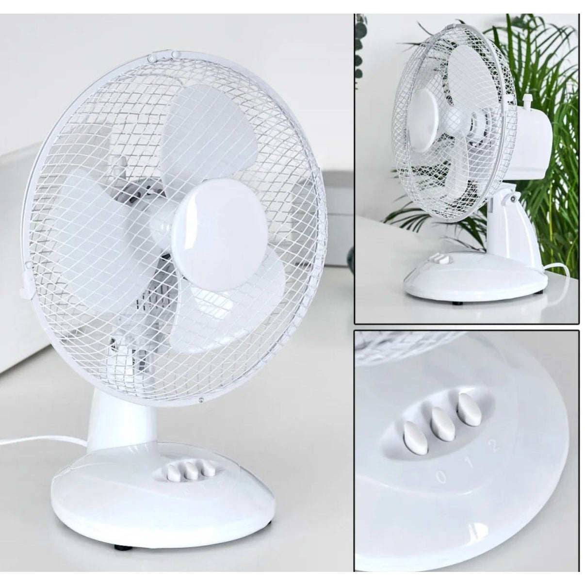 electric desk fan chrome, white lentz 23cm 30 watt - Medaid