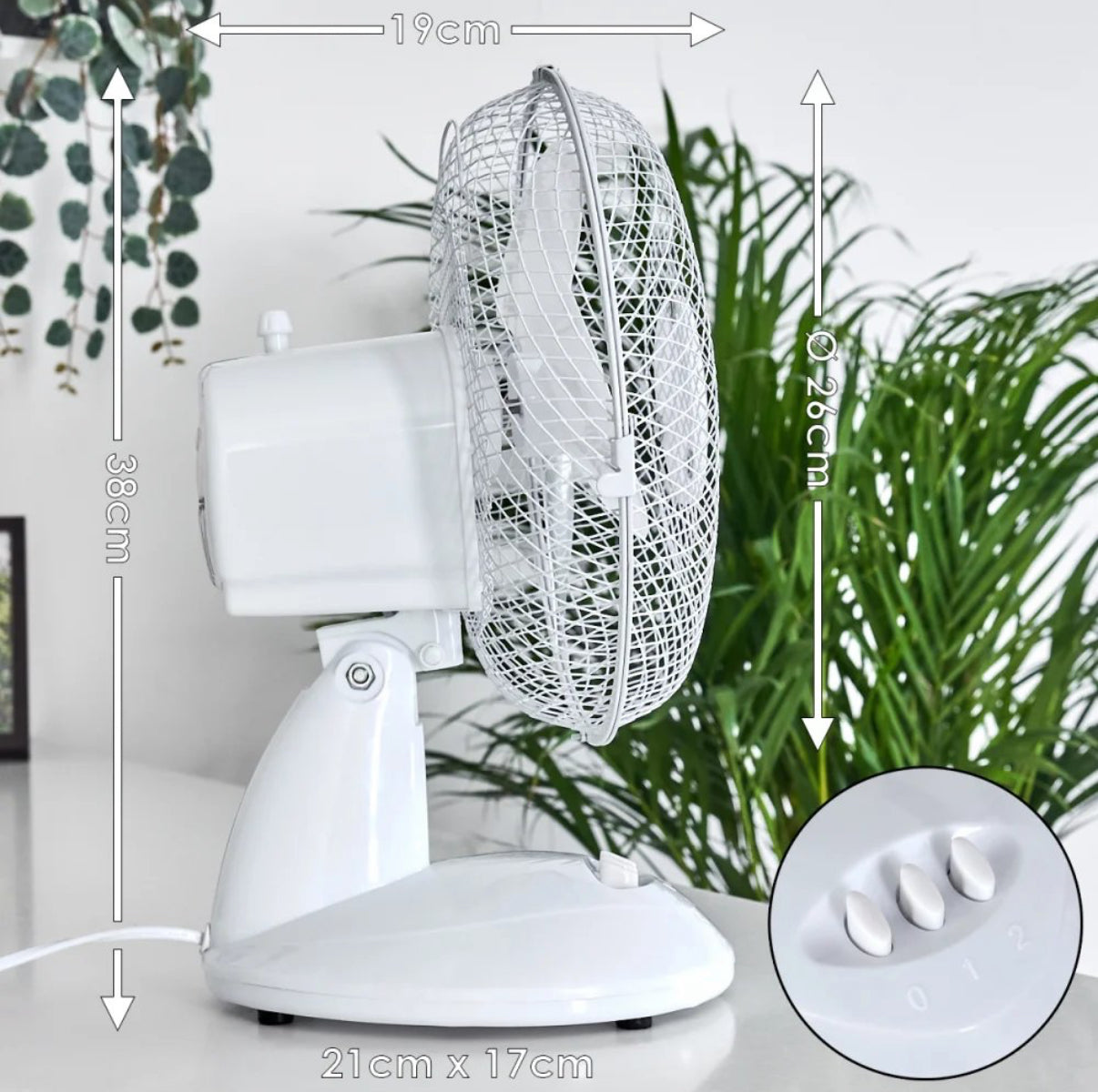 electric desk fan chrome, white lentz 23cm 30 watt - Medaid