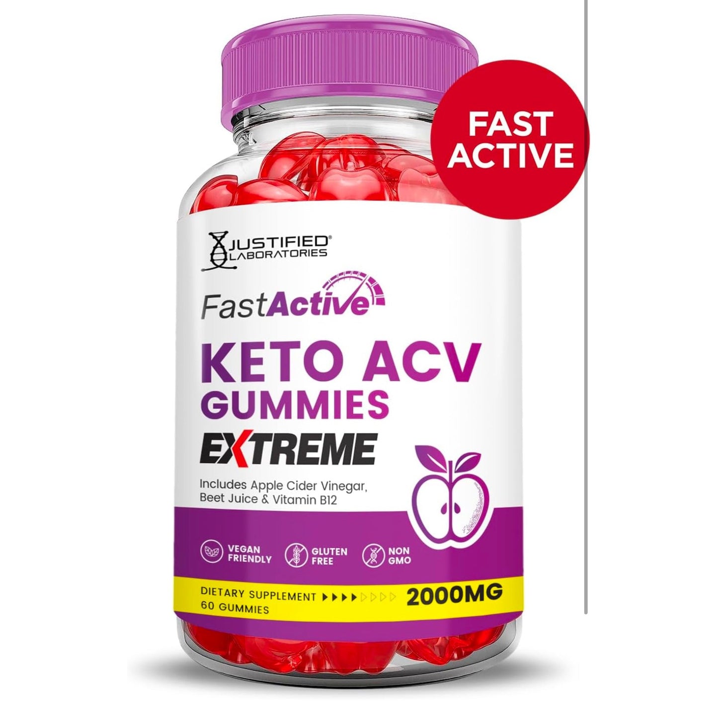 Fast Active Keto ACV Gummies Extreme 2000MG Fastactive Keto Gummies Apple Cider Vinegar Formulated with Pomegranate Beet Juice Powder B12 Vegan Non GMO 60 Gummys - Medaid International