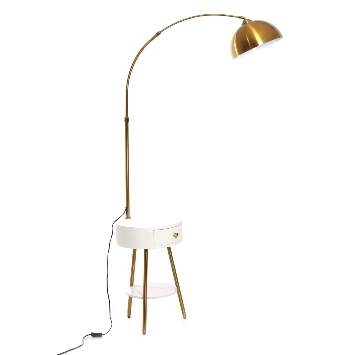 Modern End Table Arched Floor Lamp with Shelves and Drawer for Living Room Bedroom - Medaid International