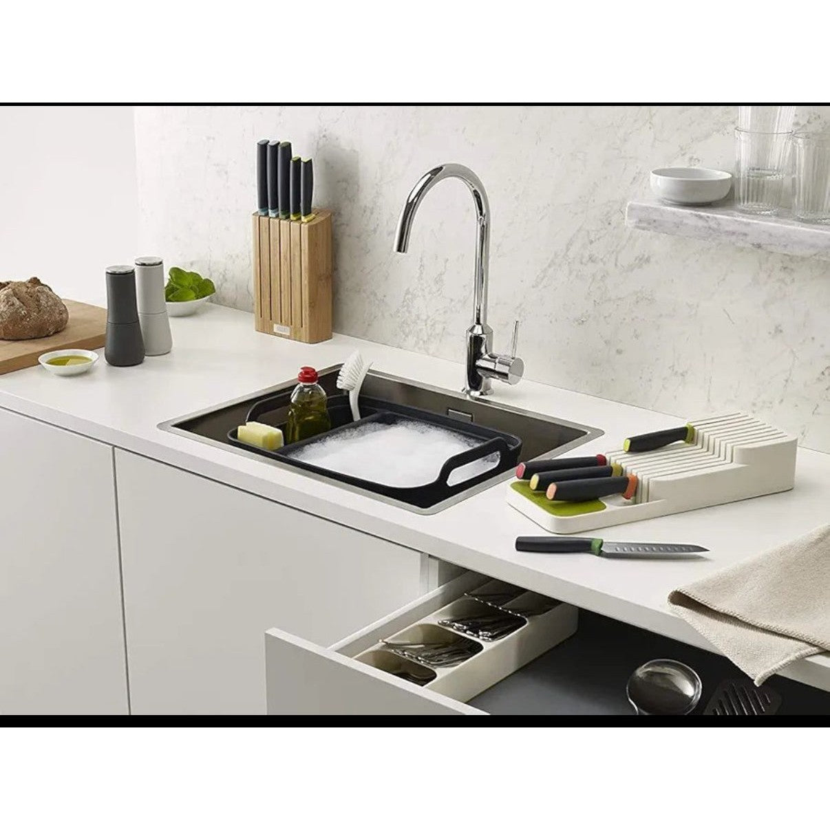 Store Kitchen Drawer Organizer Tray for Knives Knife Block, Gray - Medaid International