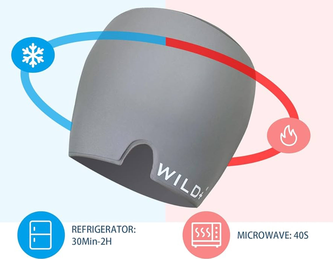 WILD+ Headache Relief Cap, Migraine Relief Cap, Reusable Migraine Relief Cap, Heat Cold Compress Wrap Ice Hat Migraine, Ice Cap for Migraines Used for Sinusitis/Tension/Stress/Puffy Eye(Gray) - Medaid International