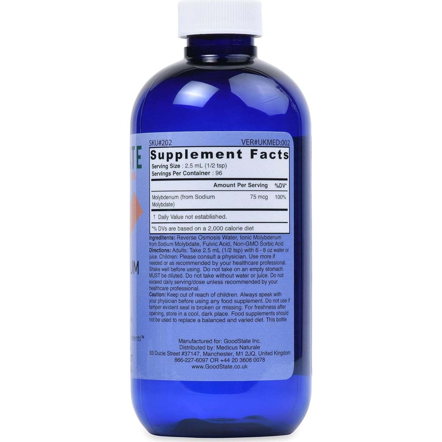 Good State Liquid Ionic Molybdenum (96 servings at 2 mg elemental, plus 2 mg fulvic acid - 8 fl oz) - Medaid International