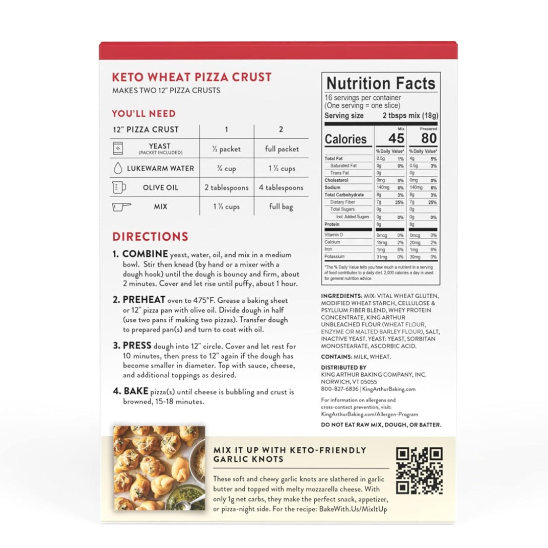 King Arthur Keto Pizza Crust Mix: Low Carb Delight with 1g Net Carbs per Serving - Easy to Make, Crisp & Chewy 10.25 oz Mix for Two 12 in Crusts - Perfect for Keto Pizza Lovers - Medaid International