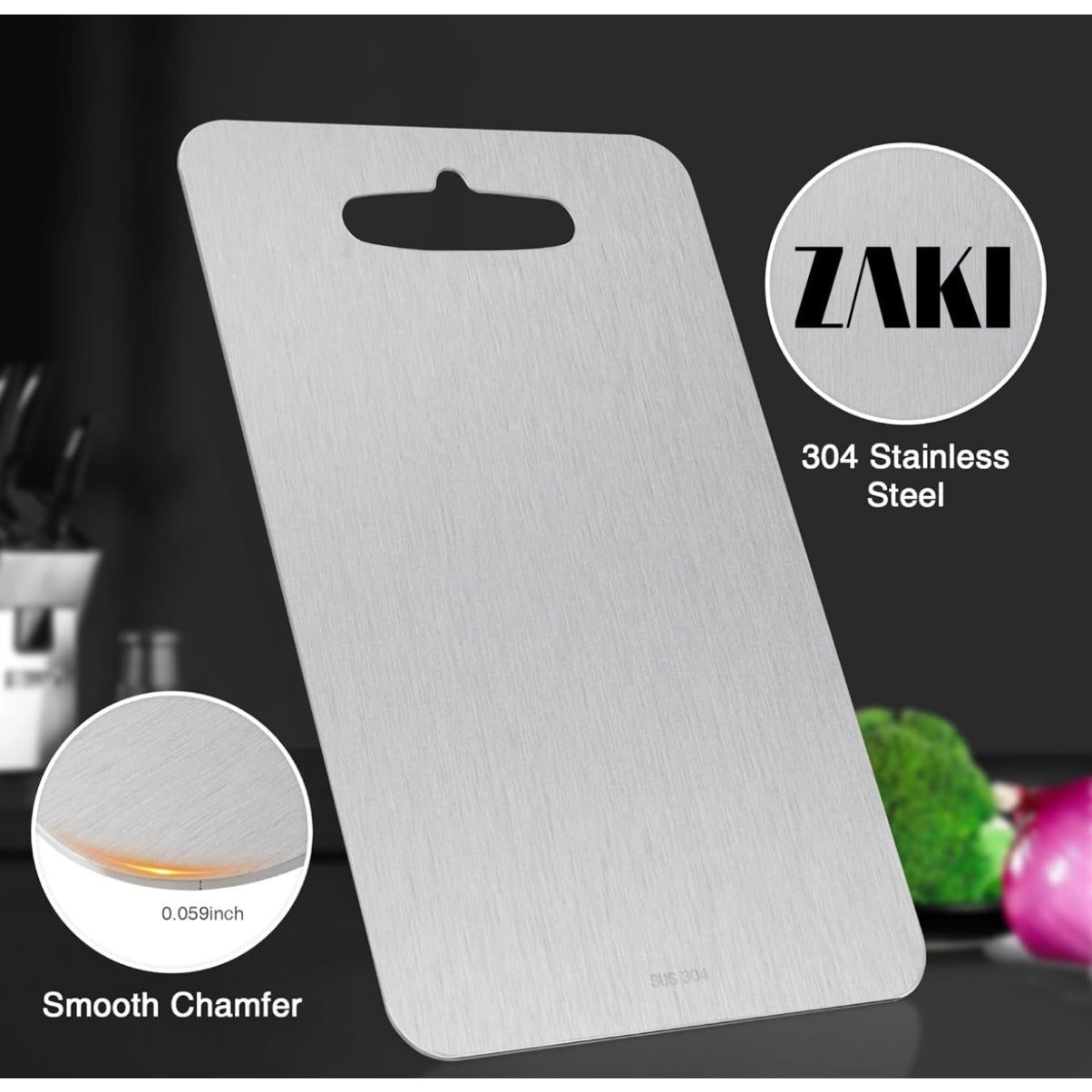ZAKI Titanium Cutting Board, S304 Stainless Steel Chopping Board, Double-Sided Food Grade Cutting Board, Ideal for Handling Meat, Vegetables,Kneading and Dough Making (Medium 34x24 cm) - Medaid International