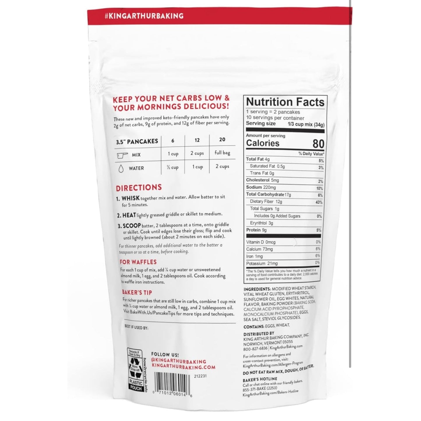King Arthur Keto Wheat Pancake Mix: Low Carb, High Protein Breakfast Solution - Just Add Water for Fluffy Pancakes or Waffles - Non-GMO, Kosher Certified, 12 oz Pouch - Medaid International