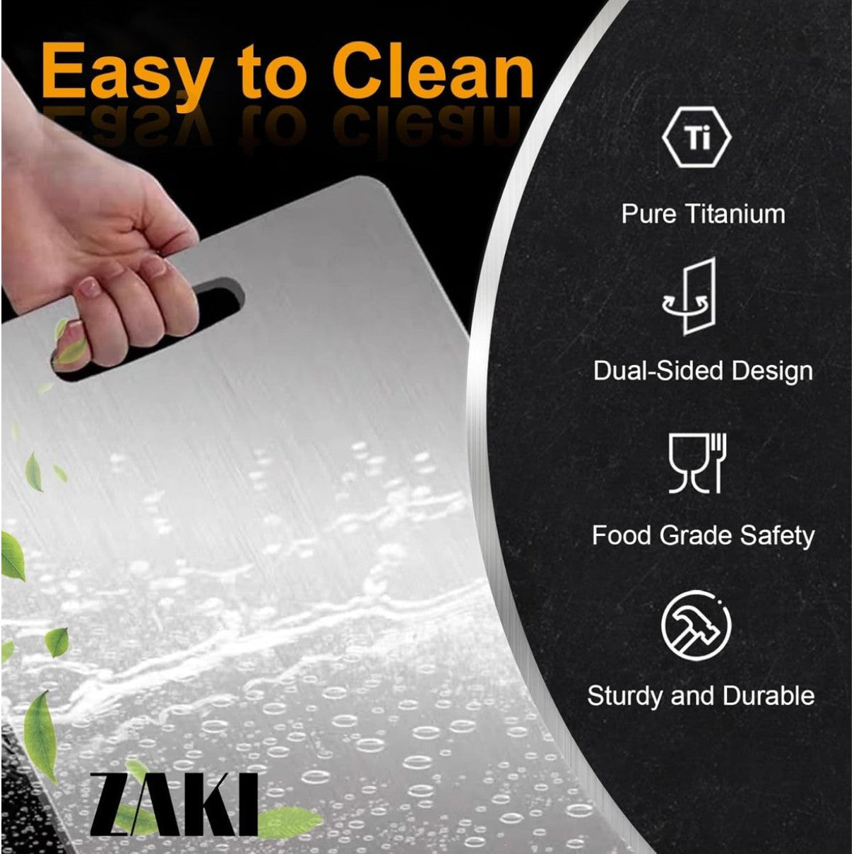 ZAKI Titanium Cutting Board, S304 Stainless Steel Chopping Board, Double-Sided Food Grade Cutting Board, Ideal for Handling Meat, Vegetables,Kneading and Dough Making (Medium 34x24 cm) - Medaid International