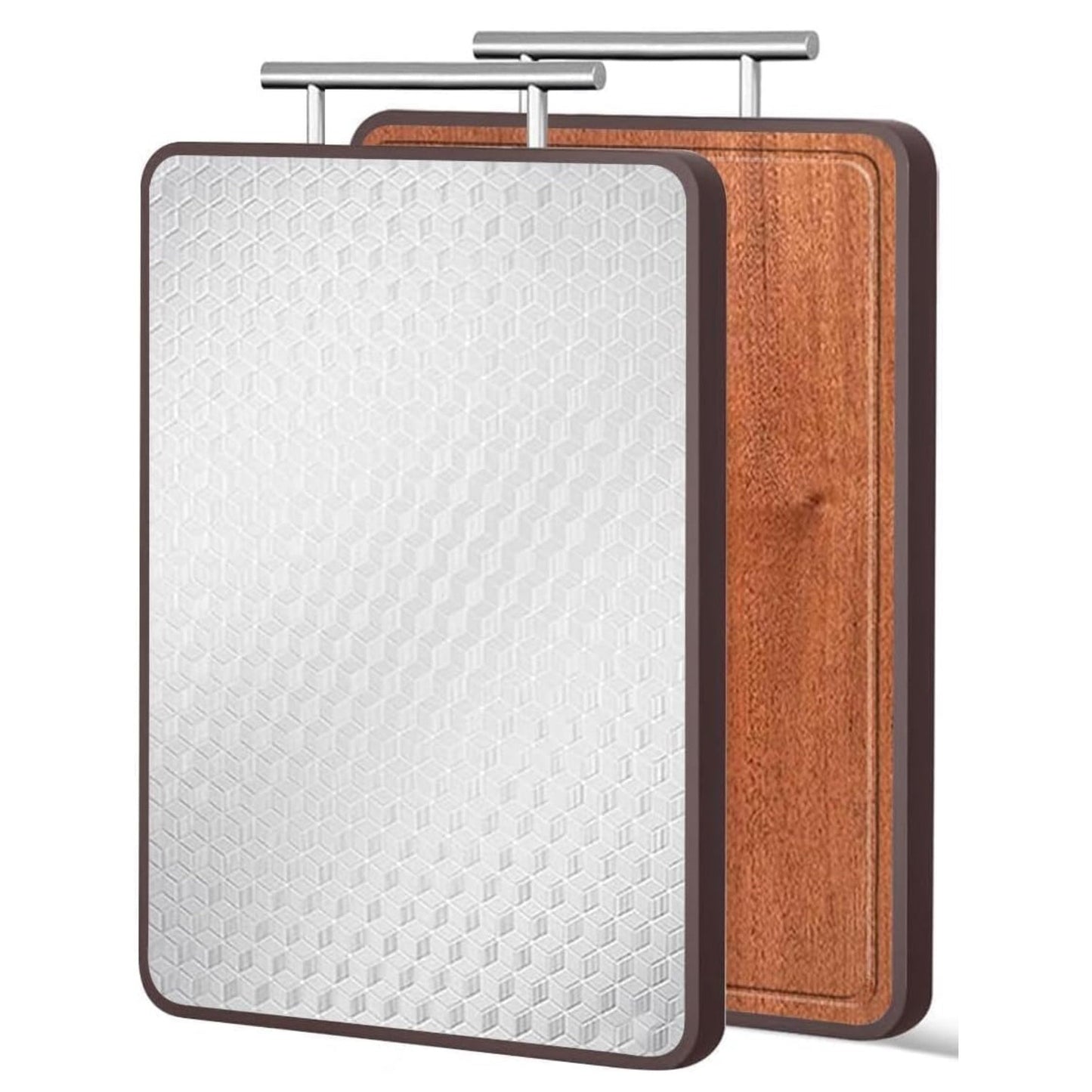 HASTHIP® Double Cutting Board, Stainless Steel Cutting Board, with Stainless Steel Handle Double Sided Premium Cutting Board, 30 * 42 cm Chopping Area Ebony Wood Cutting Board for Meat, Fruit, Deli - Medaid International