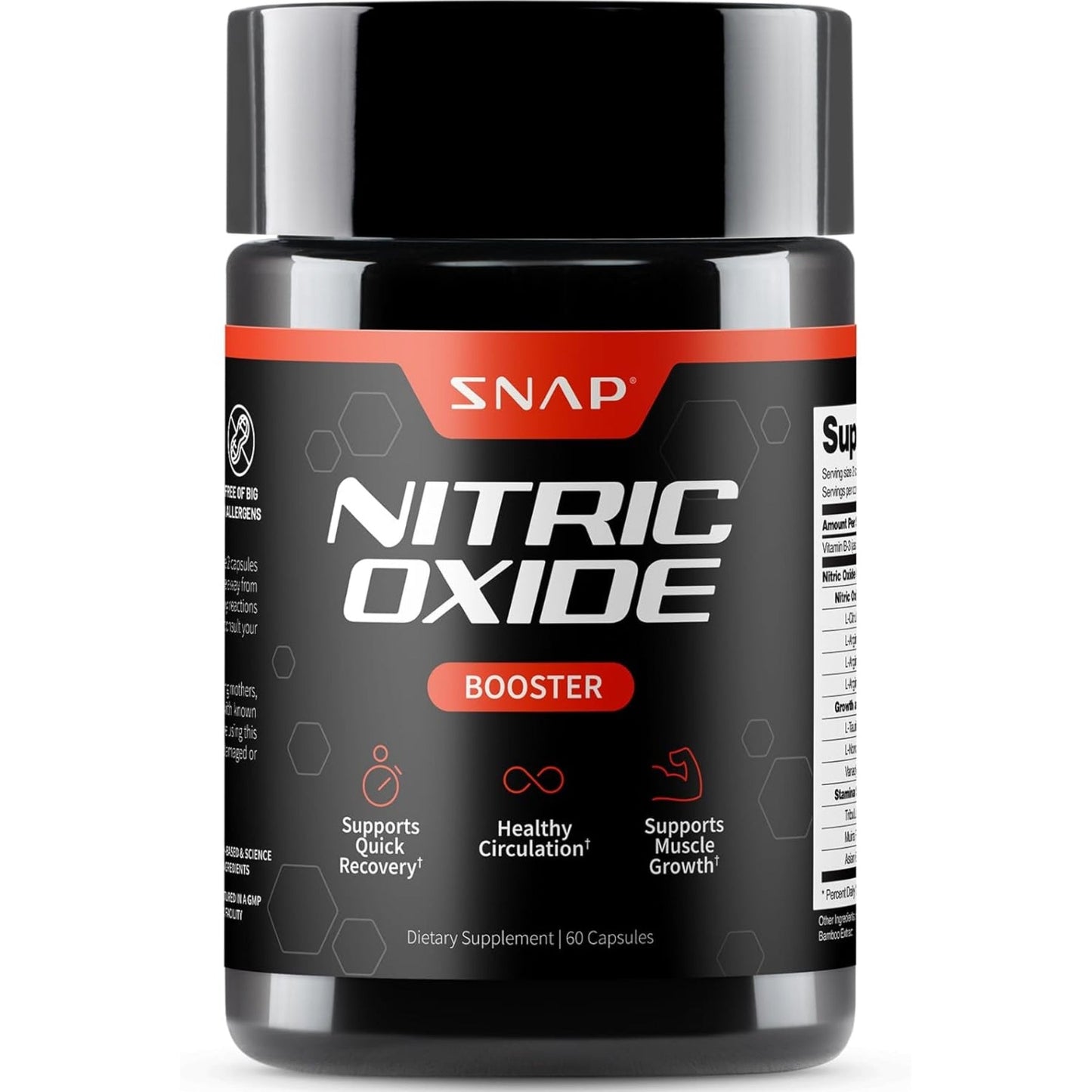 Snap Supplements Nitric Oxide Booster Supplement with L Arginine and L Citrulline Essential Amino Acids and Ginseng Root, Energy, Heart Heal - Medaid International