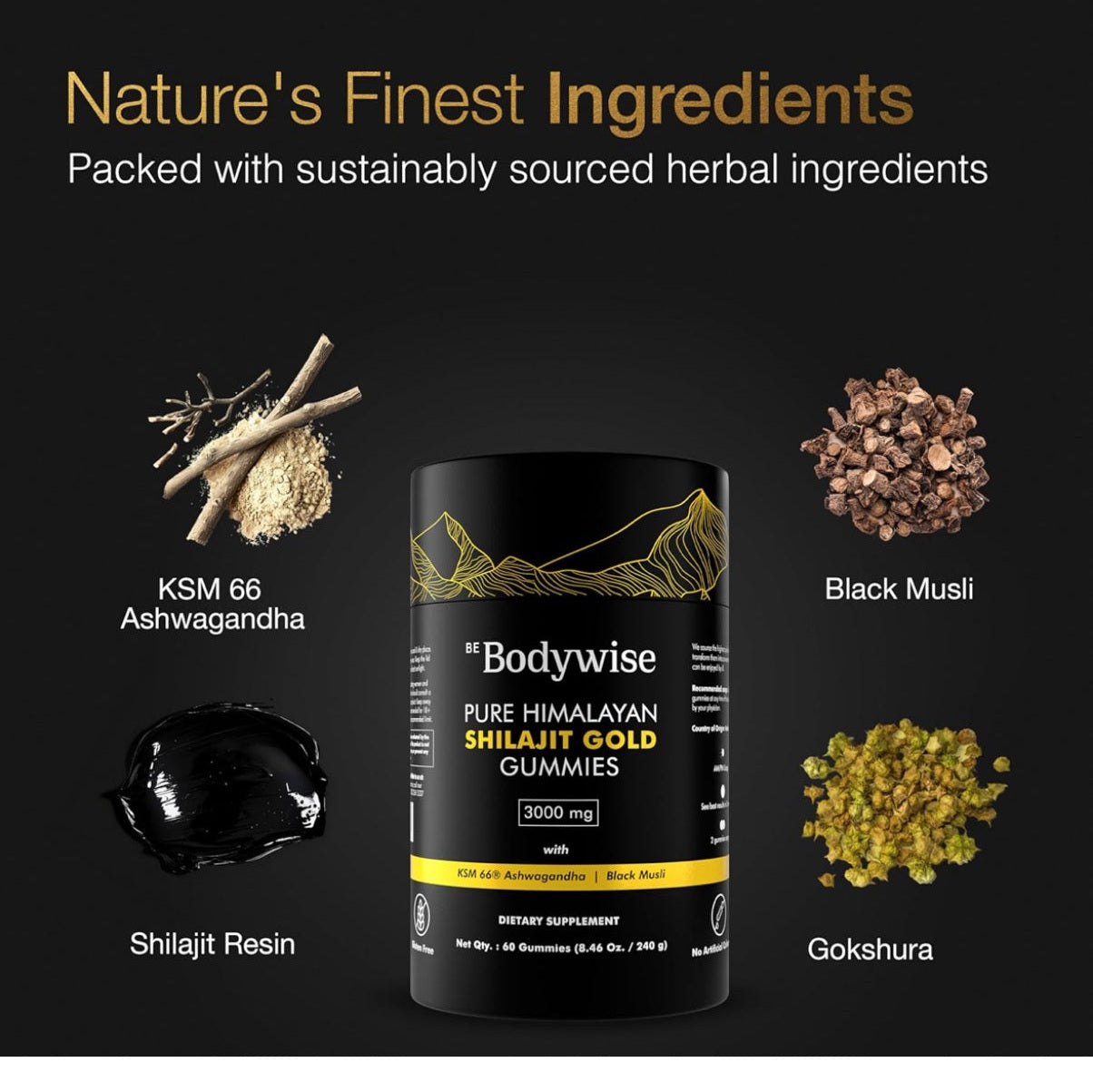 Be Bodywise Pure Himalayan Shilajit Gummies Gold I No Added Sugar I Ashwagandha - Medaid International