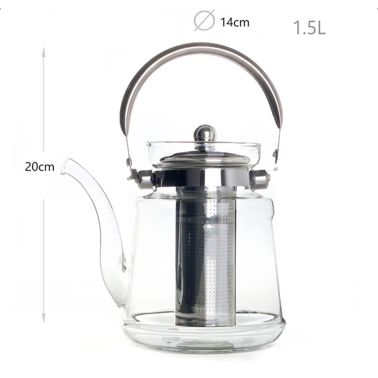 1.5 L Heat Resistant Borosilicate Glass Tea Pot with Stainless Steel Handle and Removable Infuser Tea Kettle Stovetop and Dishwasher Safe - Medaid International