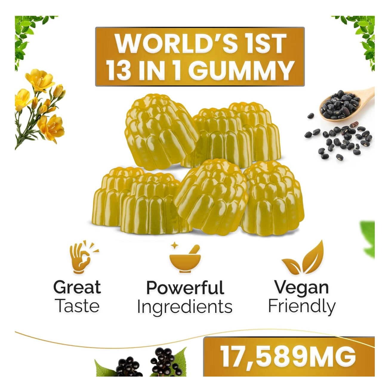 Sea Moss, Black Seed Oil, Ashwagandha, Ginger, Shilajit Gummies with Elderberry, Chlorophyll, Turmeric, Bladderwrack 17590mg Advanced Strength Formula - All in 1 Bundle - Made in USA (60 Gummies) - Medaid International