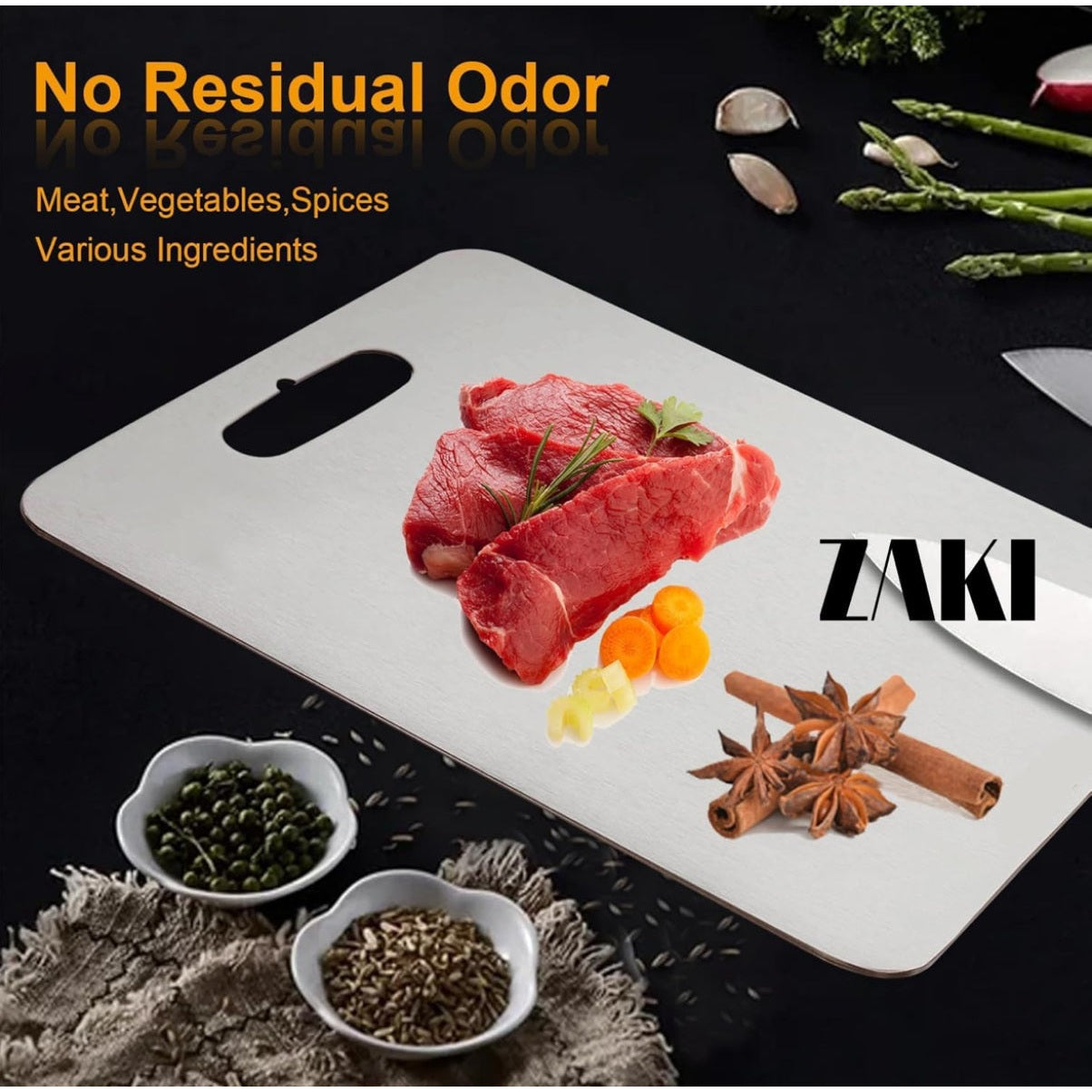 ZAKI Titanium Cutting Board, S304 Stainless Steel Chopping Board, Double-Sided Food Grade Cutting Board, Ideal for Handling Meat, Vegetables,Kneading and Dough Making (Medium 34x24 cm) - Medaid International