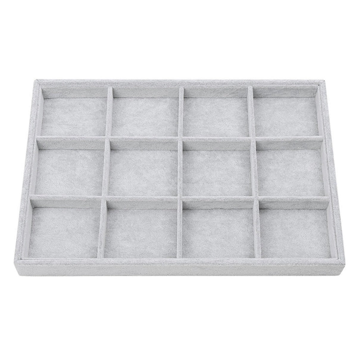 12 Compartments Velvet Jewelry Organizer Tray for Drawers Stackable Jewelry Display Trays for Rings Earrings Bangles Bracelets Silver - Medaid International