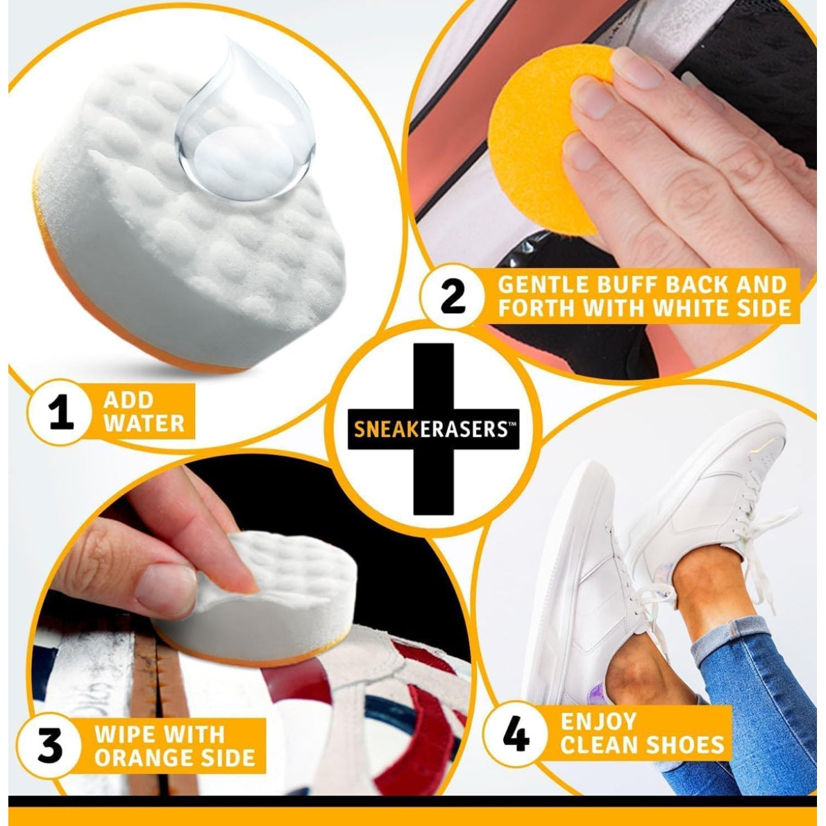 SneakERASERS Sole & Sneaker Cleaner, Premium Shoe Cleaner for Sneakers, Dual-Sided Sponges, Effective for Tennis Shoes & Women Men Sneakers, Gentle Rub Design Cleaner Kit, 1 Pack - Medaid International