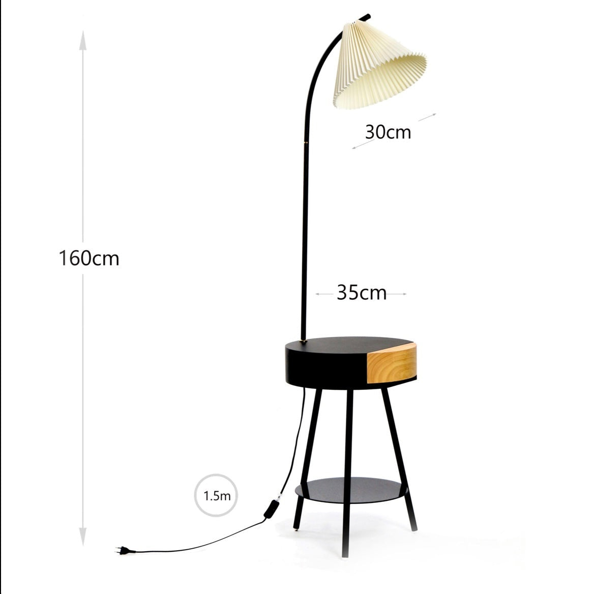 160 CM Coffee Table Floor Lamp with Drawer and Shelf for Living Room Bedside - Medaid International