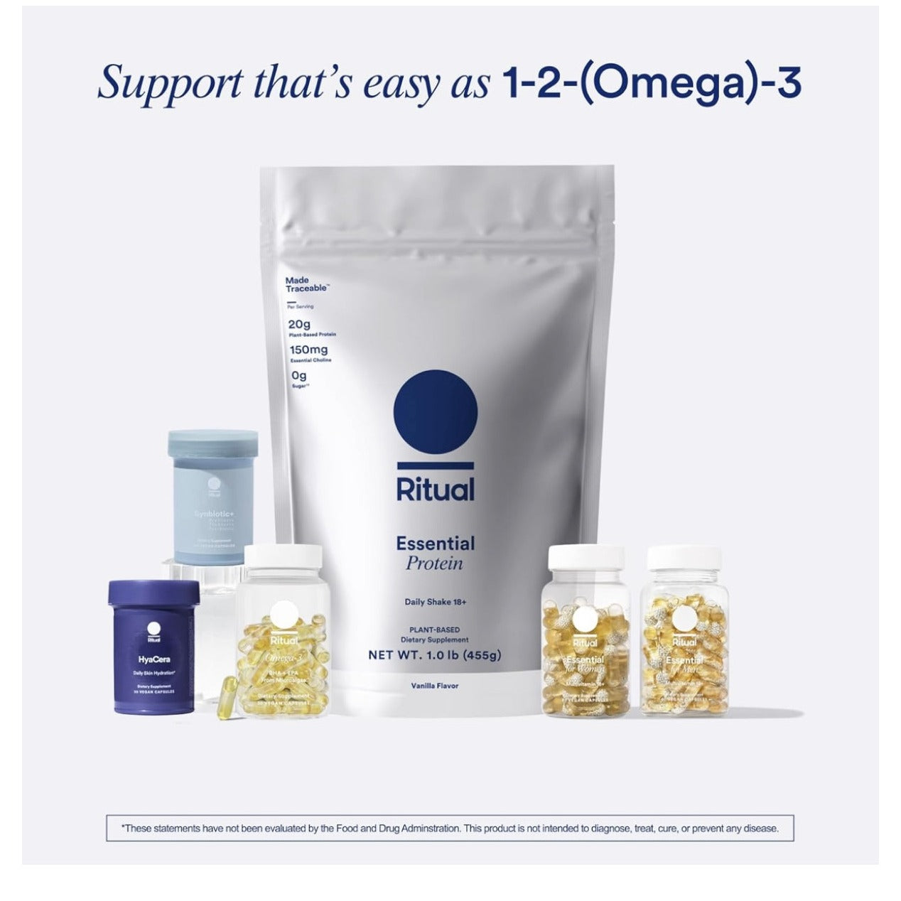 Ritual Omega 3 - Vegan - Science-Backed Dose of DHA & EPA Fatty Acids in 2:1 Ratio, Bioavailable, Brain and Heart Health Support, Minimal Burp-Back, Sustainably Sourced Microalgae, 30 Day Supply - Medaid International
