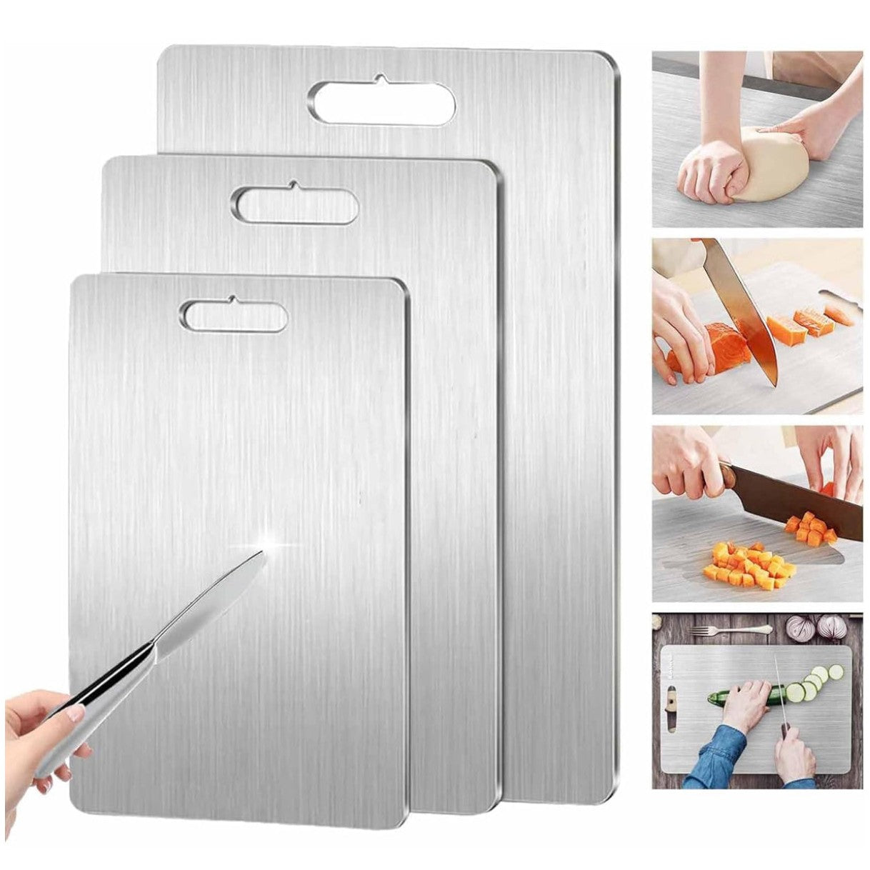 Titanium Cutting Board - 100% Pure Titanium Cutting Board, 304 Stainless Steel Cutting Board, Epicurean Cutting Boards, Multi-purpose Cutting Board, Cutting Boards for Kitchen (L) - Medaid International