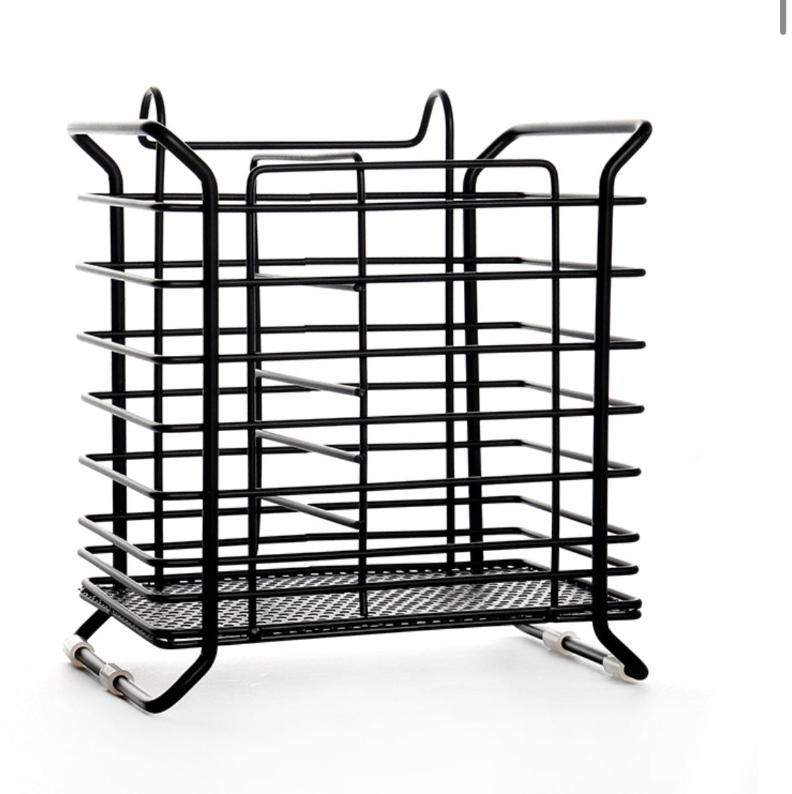 2 Compartment Stainless Steel Cutlery Holder Kitchen Counter Drainer Basket Organizer Stand Self Draining Tableware Utensil Storage Box Holder Black - Medaid International