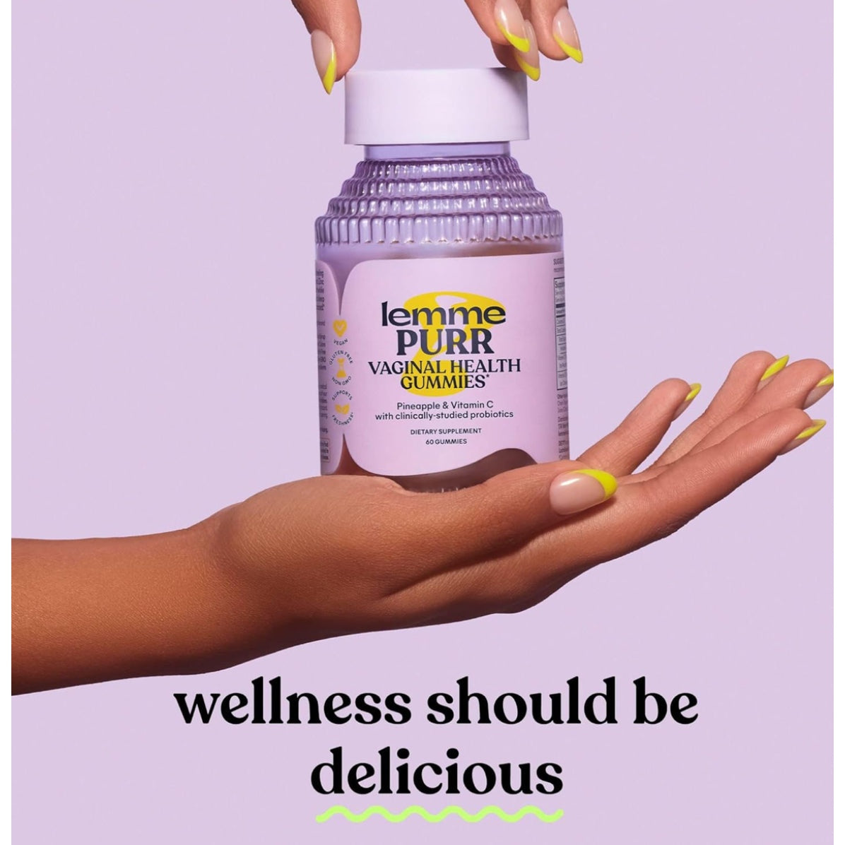 Lemme Purr Vaginal Probiotic Gummies for Women - Balanced pH, Healthy Odor, Yeast Balance & Flora Support + Vitamin C for Immune Health - Tasty Pineapple (60 Count) - Medaid International