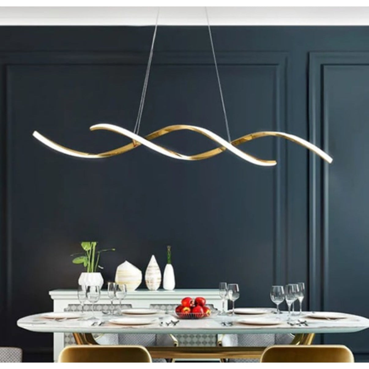 120 CM Modern Hanging LED Helix Pendant Lights for Dining Room Kitchen Bedroom Living Room Gold - Medaid International