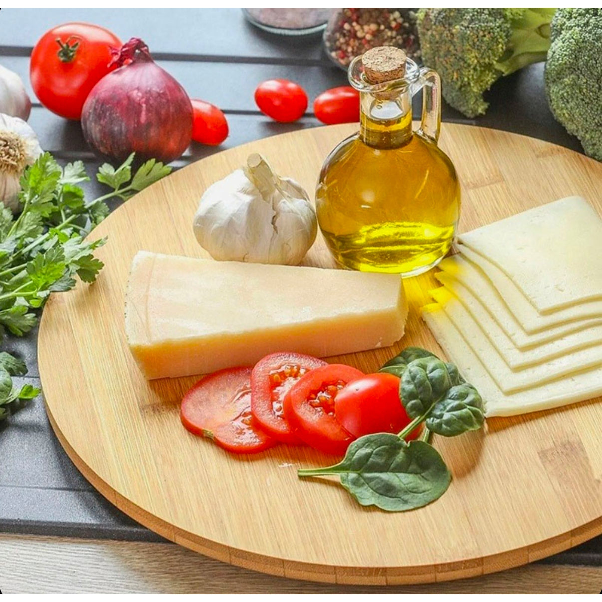 35 CM Wooden Rotating Serving Plate Rotating Serving Platter for Dining Table Turntable for Cheese Sausage Pizza and Snacks - Medaid International