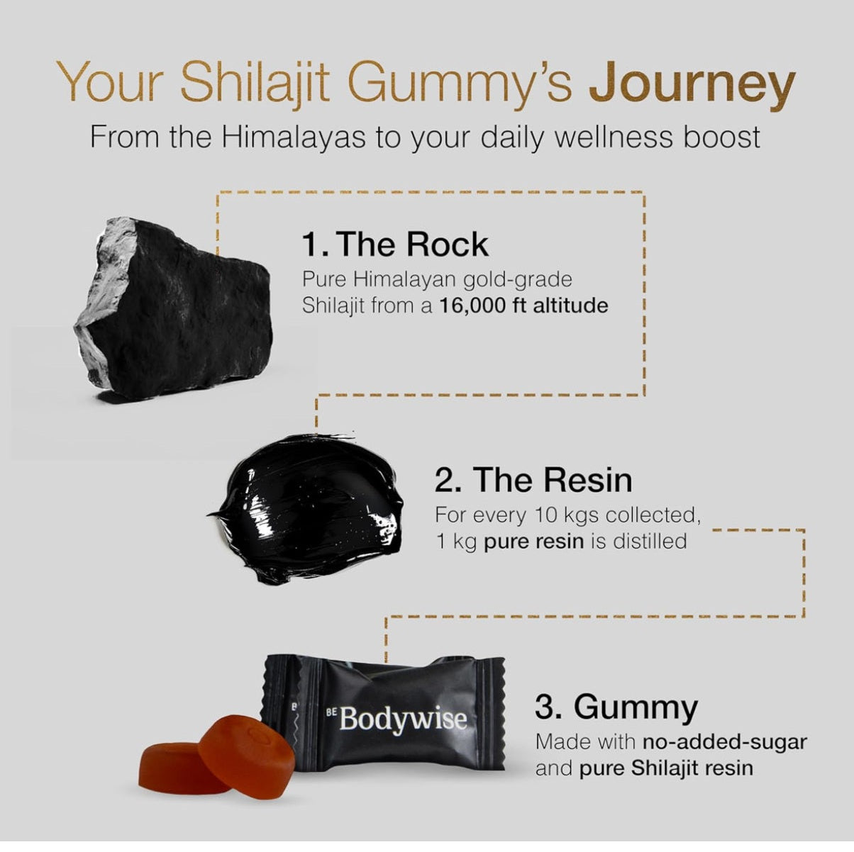 Be Bodywise Pure Himalayan Shilajit Gummies Gold I No Added Sugar I Ashwagandha - Medaid International