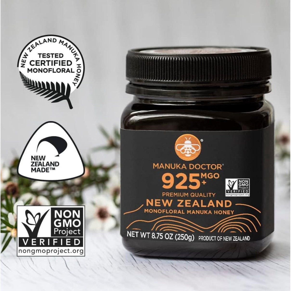 MANUKA DOCTOR - MGO 925+ Manuka Honey Monofloral, 100% Pure New Zealand Honey. Certified. Guaranteed. RAW. Non-GMO (8.75 oz) - Medaid International