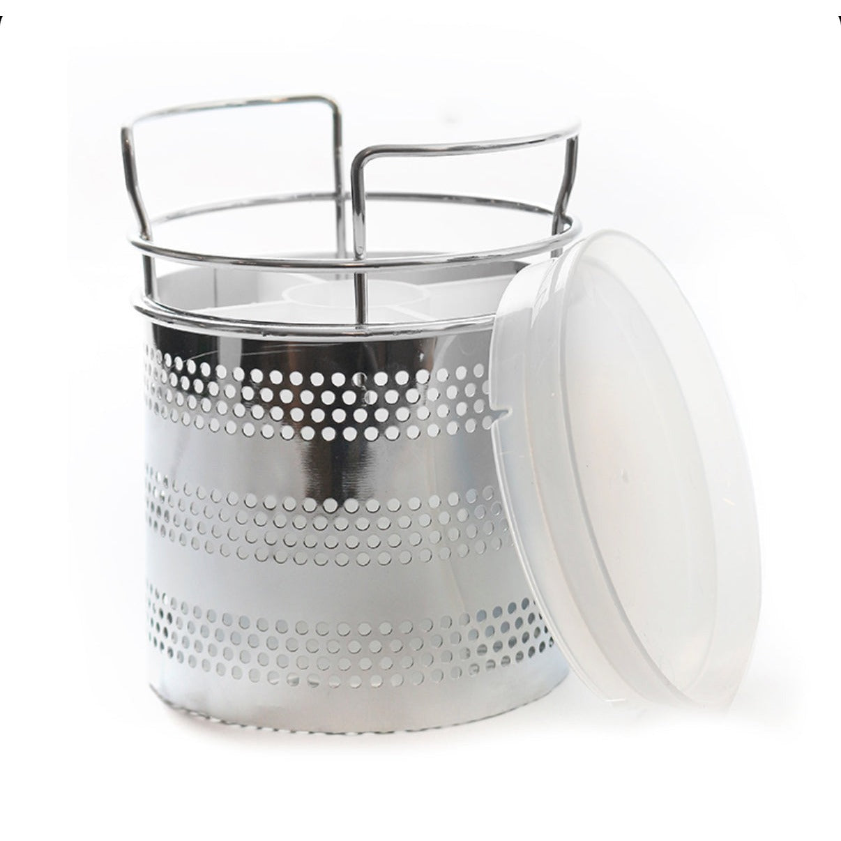 5 Compartments Stainless Steel Round Cutlery Holder with Removable Divider Organizer Stand Self Draining Tableware Utensil Storage Box Holder Silver - Medaid International