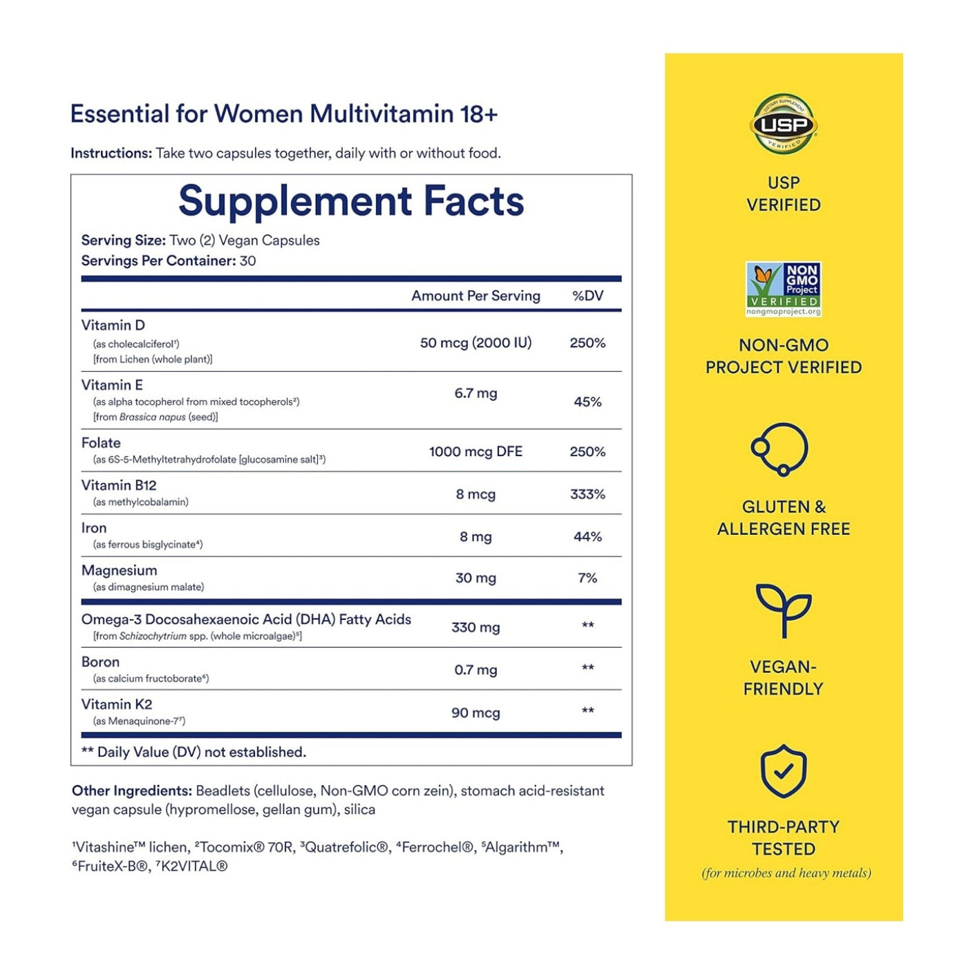 Ritual Multivitamin for Women 18+ with Vitamin D3 for Immune Support*, Vegan Omega 3 DHA, B12, Iron, Gluten Free, Non GMO, USP Verified, 30 Day Supply, 60 Capsules - Medaid International