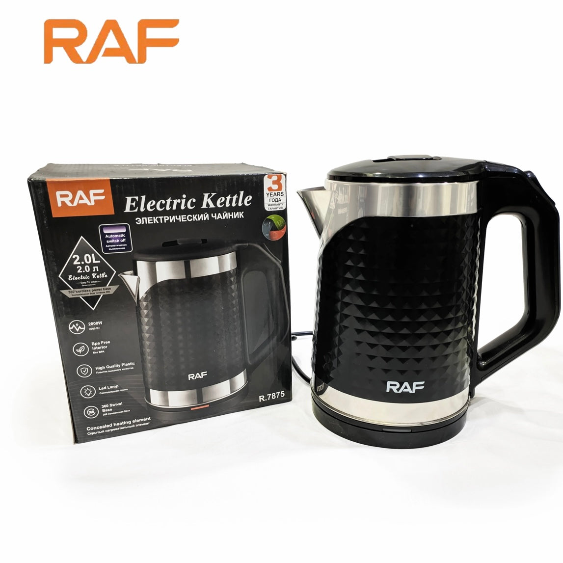 Raf Automatic Electric Kettle 2L R7875 – Cool To Touch & Stainless Steel – 2000W - Medaid International