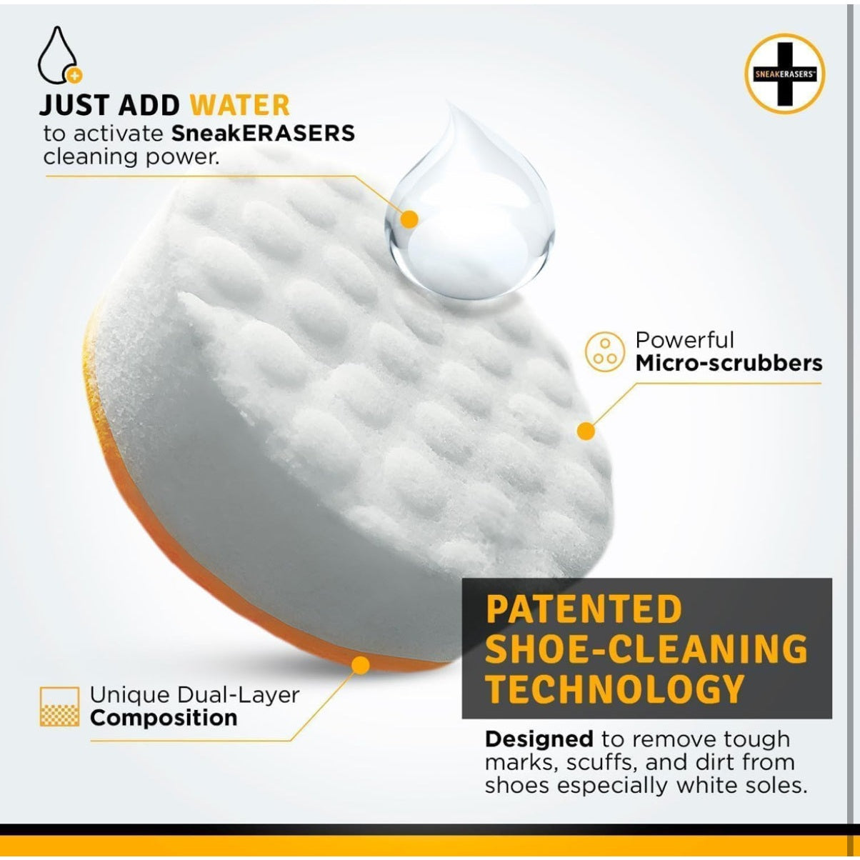 SneakERASERS Sole & Sneaker Cleaner, Premium Shoe Cleaner for Sneakers, Dual-Sided Sponges, Effective for Tennis Shoes & Women Men Sneakers, Gentle Rub Design Cleaner Kit, 1 Pack - Medaid International