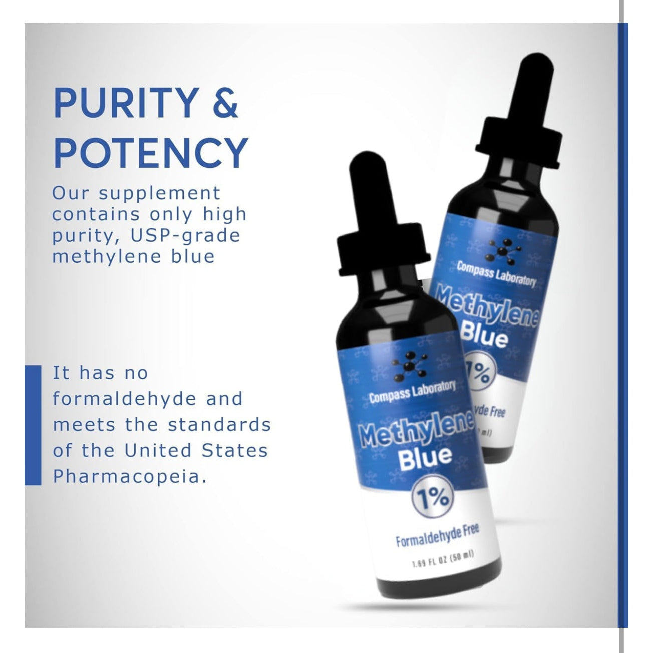 Methylene Blue Pharmaceutical Grade, USP Grade, Third-Party Tested Brain Health Dietary Supplement for Humans, No Formaldehyde, Made in USA (1% 50ml Bottle) - Medaid International