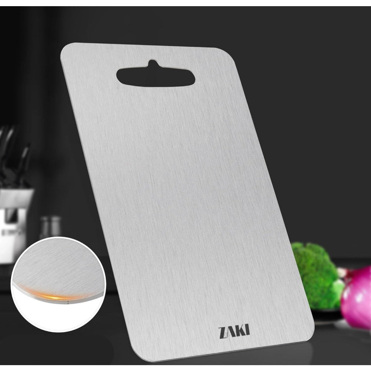 ZAKI Titanium Cutting Board, S304 Stainless Steel Chopping Board, Double-Sided Food Grade Cutting Board, Ideal for Handling Meat, Vegetables,Kneading and Dough Making (Medium 34x24 cm) - Medaid International